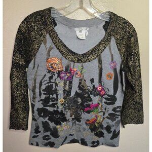 Albert Makali Embroidered and Embelished Floral Design Top Size Medium Casual